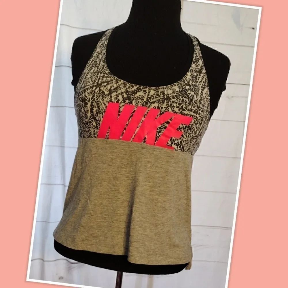 Nike S/P raserback tank. Black and grey geometric pattern top and solid grey